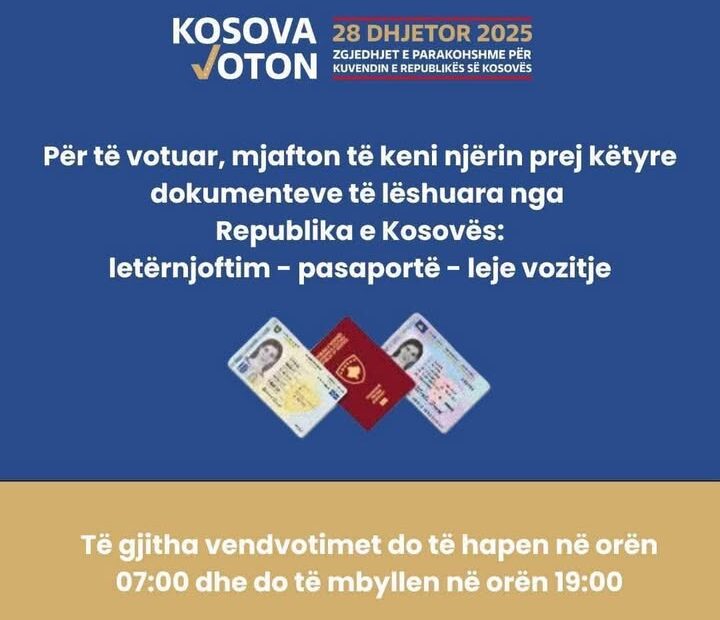 Da biste glasali, potrebno je da imate važeći dokument Republike Kosovo: ID pasoš vor…