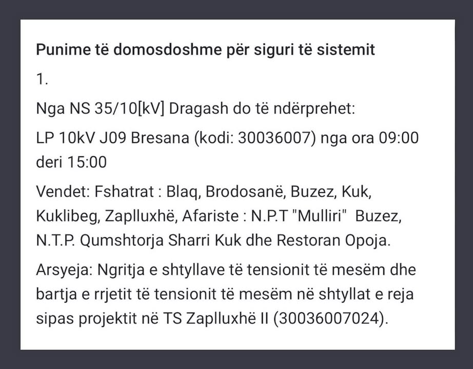 KEDS je saopštio da će do sutrašnjeg datuma: 20.12.2025 imati isključenje struje