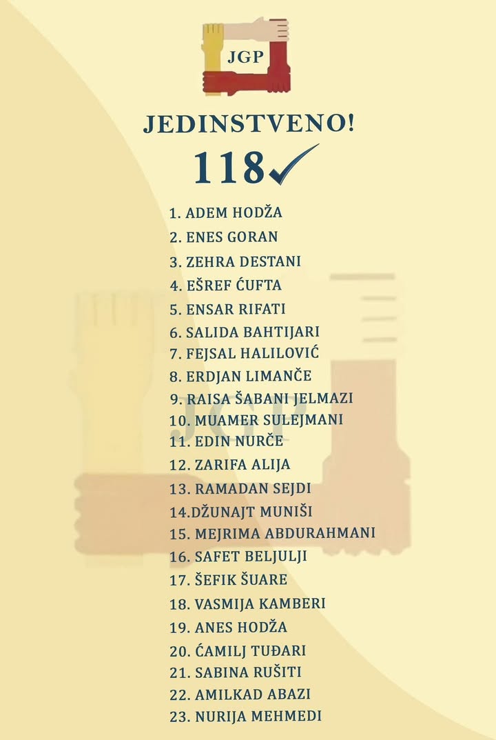 JGP predstavlja listu kandidata za 28. decembar Parlamentarne izbore Jedinstvena Goranska stranka (JGP) ima b…