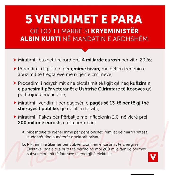 Prvih 5 odluka koje će biti donete kao premijer Albin Kurti u sledećem mandatu.