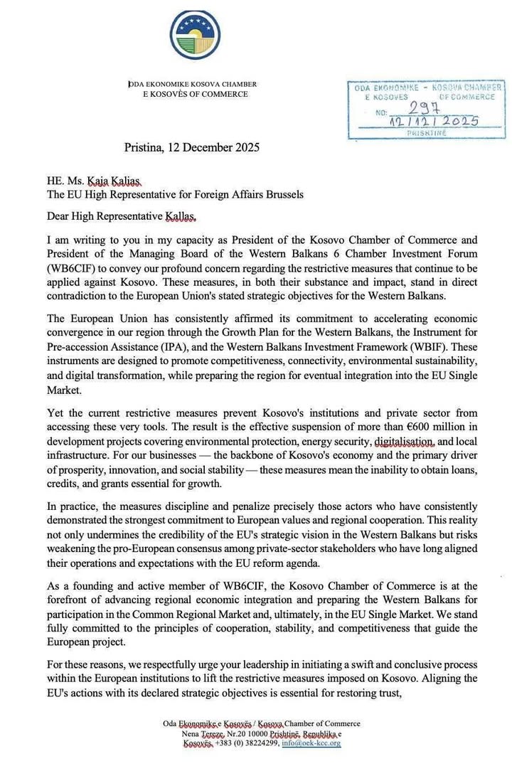 EU poziva EU da ukine restriktivne mere i utr put razvoju, g. predsedavajući ekonomske ode Kosova, g.