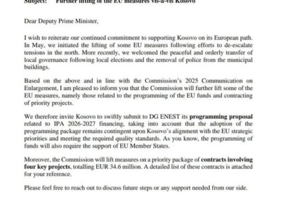 Verni Bislimi: Tokom današnjeg dana dobio sam pismo generalnog direktora za proširenje Evropske unije…