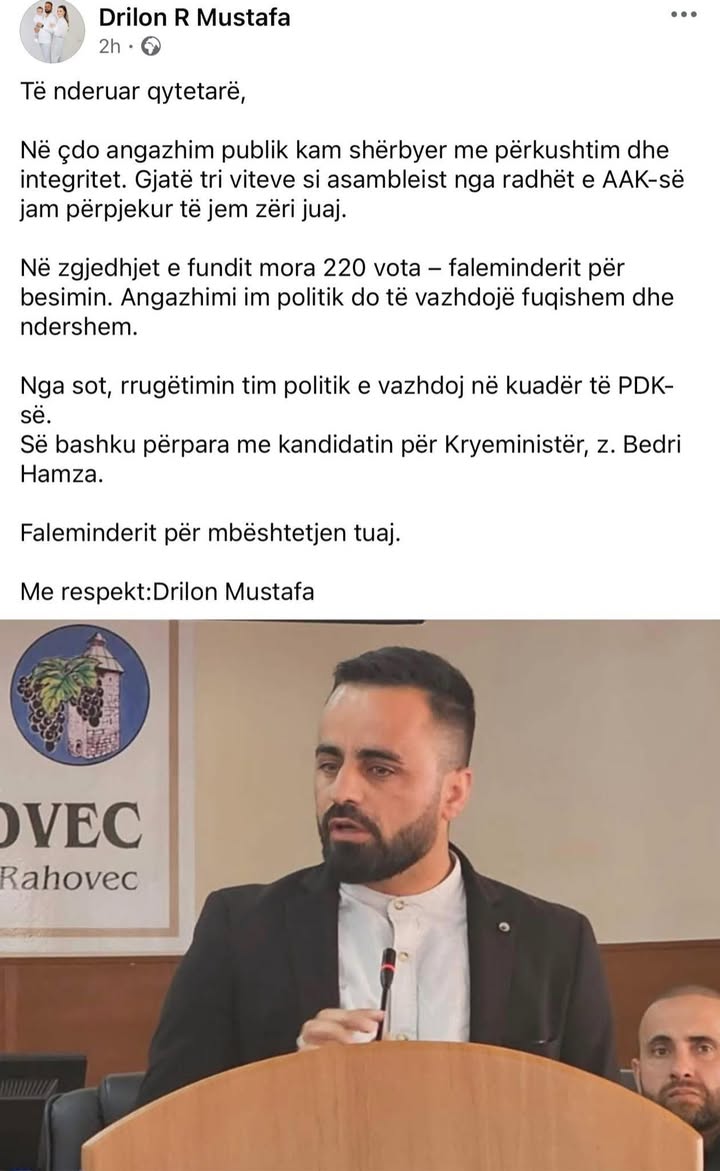 Iznenadno: Bivši poslanik AAK-a prelazi u bivšeg sastavljača PDK i kandidata za skupštinu na nedavnim izborima od strane…