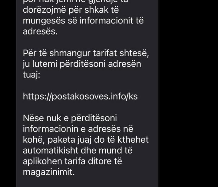 Kosovska policija upozorava da je lažna kampanja preko SMS-a u ime Kosovske pošte kosovske policije…