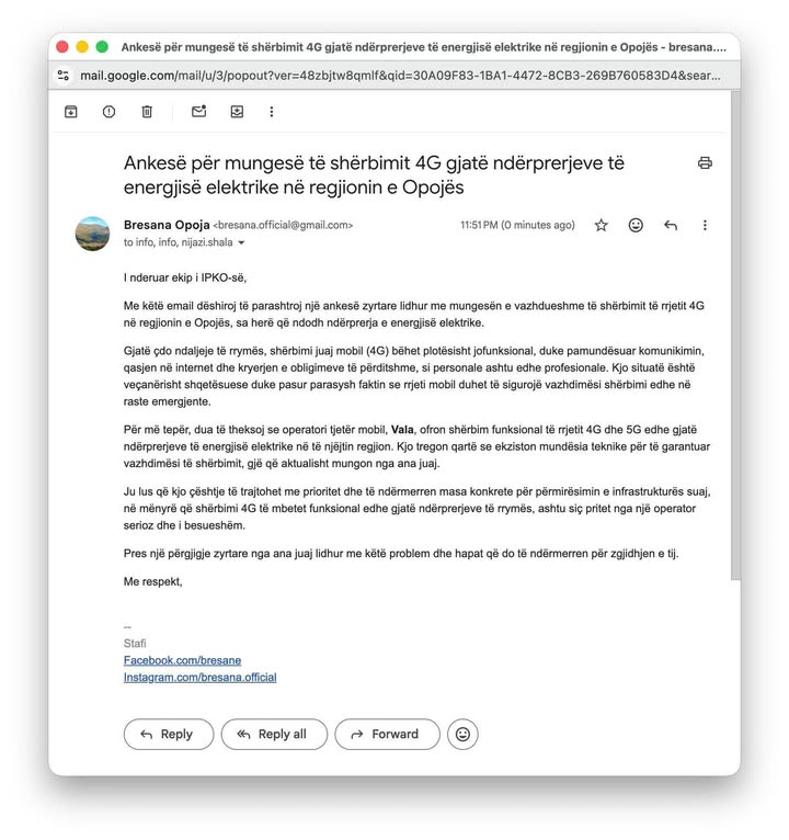 Stanovnici Opoje žale se na odsecanje 4G mreže IPKO tokom nedostatka struje Bresane Page je reagovao pu…