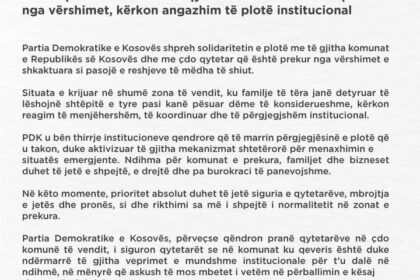 PDK izražava solidarnost sa građanima i opštinama pogođenim poplavama zahteva punu institucionalnu posvećenost