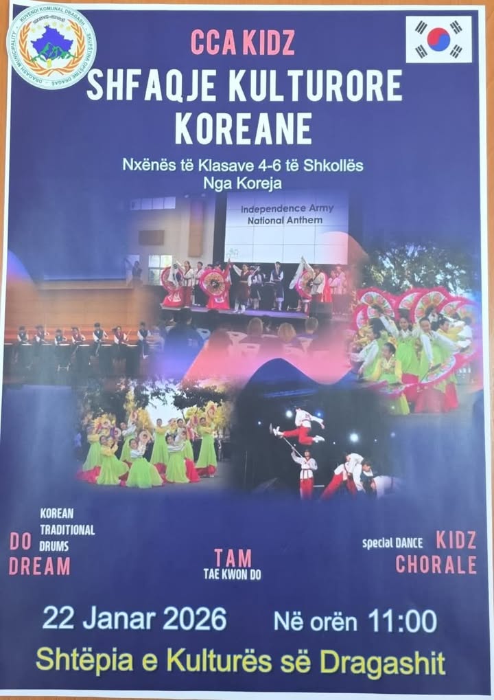 Studenti iz Koreje svoju kulturu donose u Dragaš  Specijalni nastup CCA KIDZ-a 22. januara 2026. godine, Kuću Kulta…