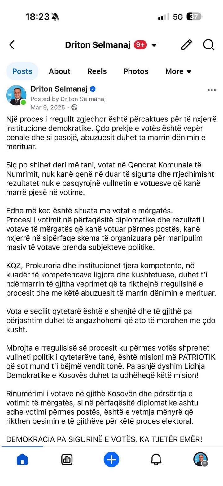 ) Selmanaj: Od industrijske krađe glasanja 2010. godine do industrijske manipulacije u 2025. godini, šef ogranka De Lige…