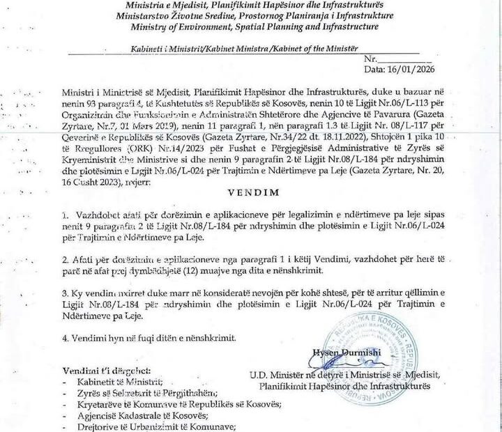 Traje 12 meseci da se ozakoni gradnja bez dozvole Ministarstva životne sredine, planiranja svemira i Infre…