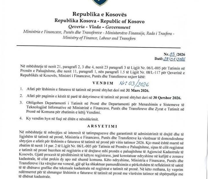 Rokovi za naplatu i plaæanje poreza na imovinu su produženi na osnovu odluke Ministarstva finansija, rada i T-a…