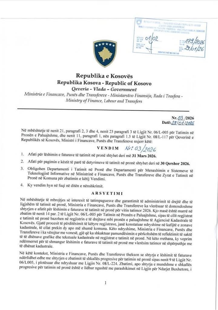 Rokovi za naplatu i plaæanje poreza na imovinu su produženi na osnovu odluke Ministarstva finansija, rada i T-a…