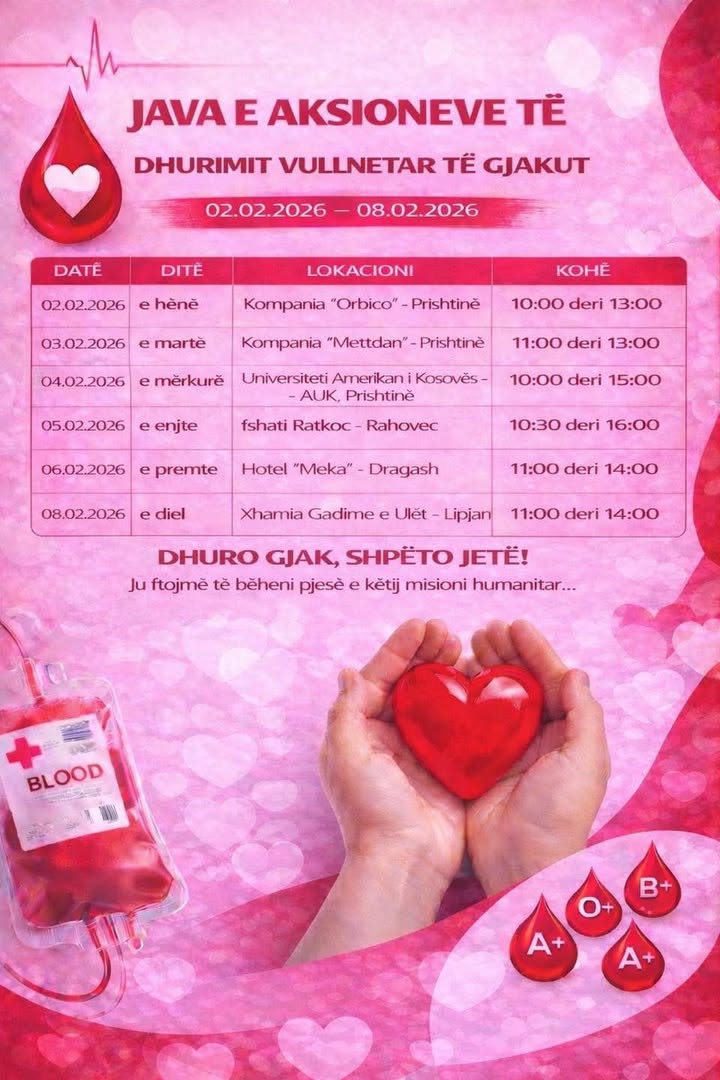 6. februara organizovana je akcija za dobrovoljnu donaciju krvi u Dragaš Nacionalnom centru Kosova za transfuziju…