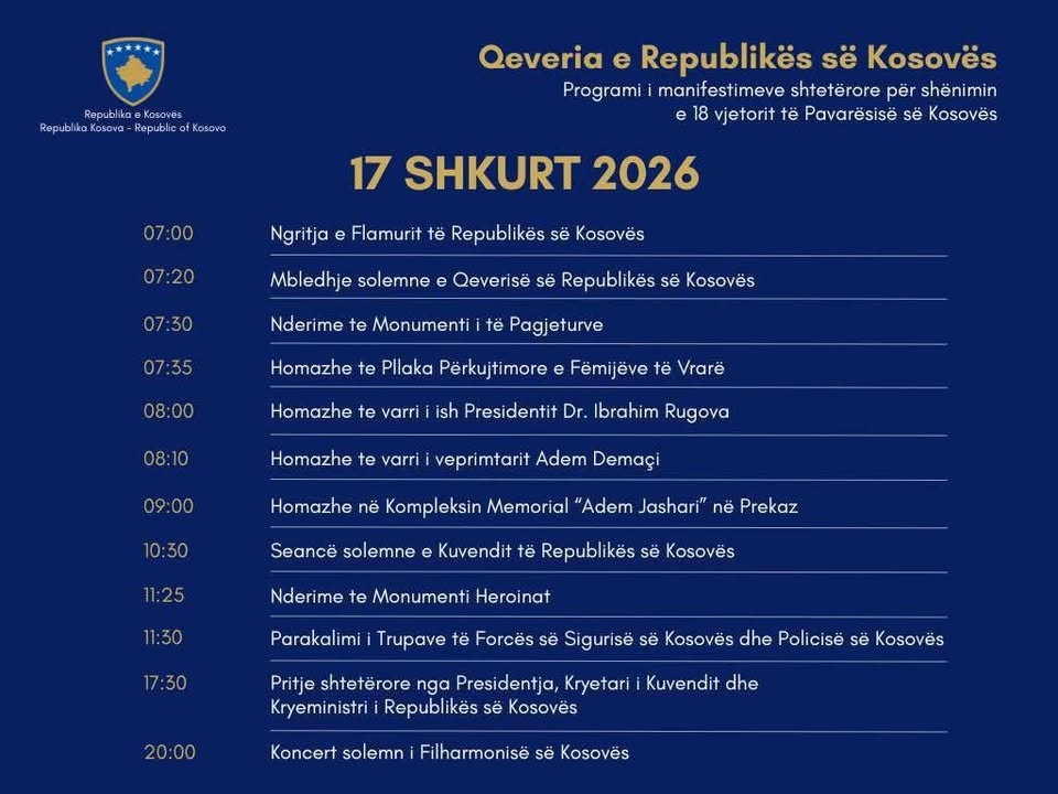 Program državnih manifestacija za fusnotu 18. godišnjice – Dragaš Info