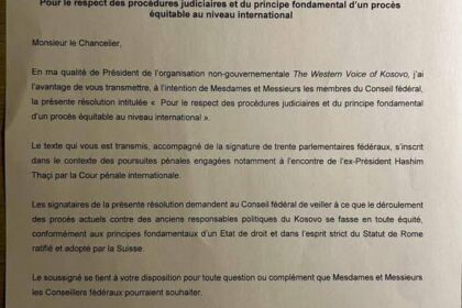 Švajcarski poslanici traže pravdu i jednakost u Hagu za bivše lidere OVK rezoluciju potpisanu sa 30 dep…