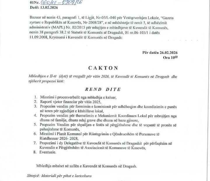 26. februara, Drugi sabor Gradske skupštine Dragaša Grada Dragaša ima c…