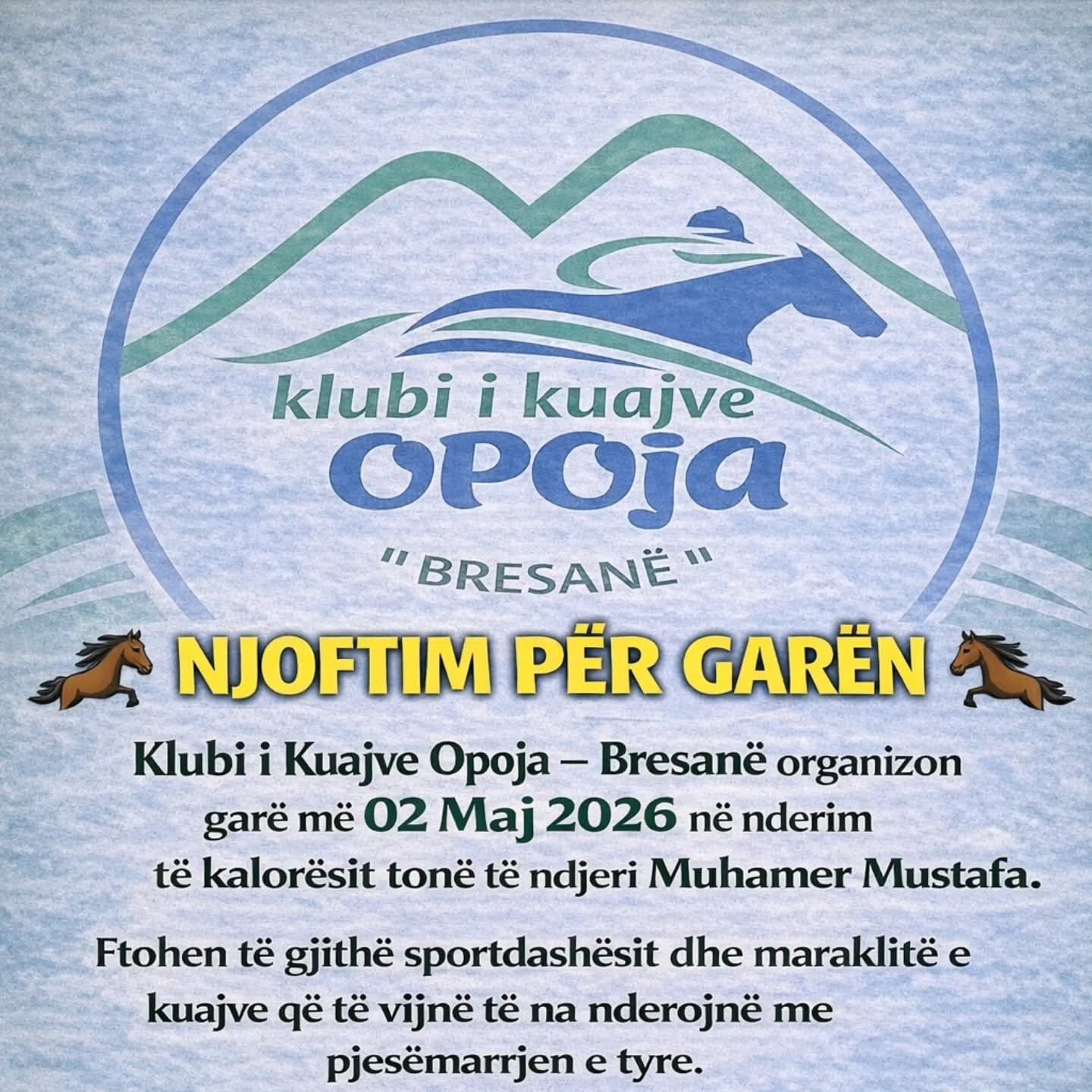 🏇 Njoftim për garë nga Klubi i Kuajve Opoja – Bresanë