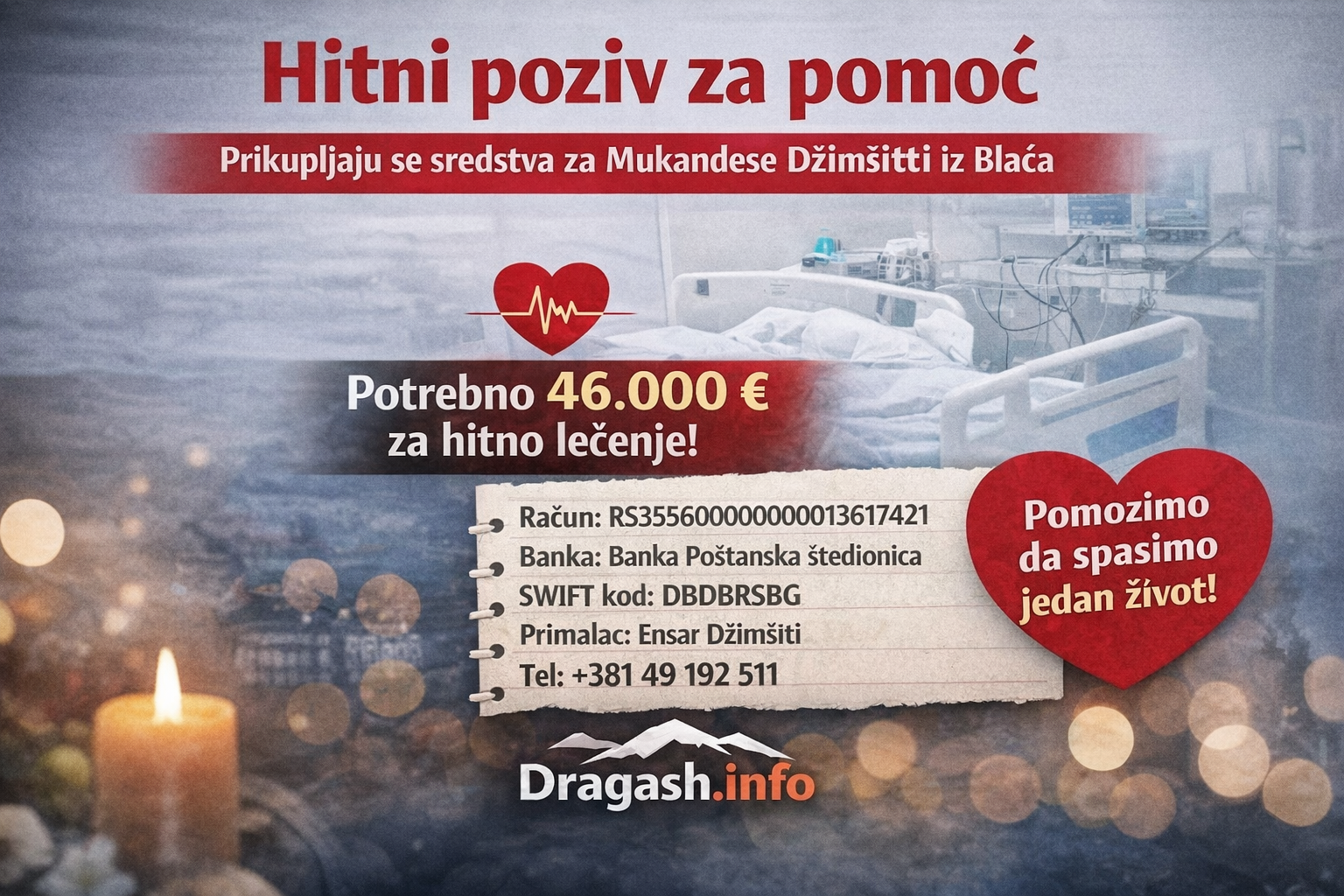 Apel za pomoć: Prikupljaju se sredstva za lečenje Mukadese Xhimshiti iz Blača